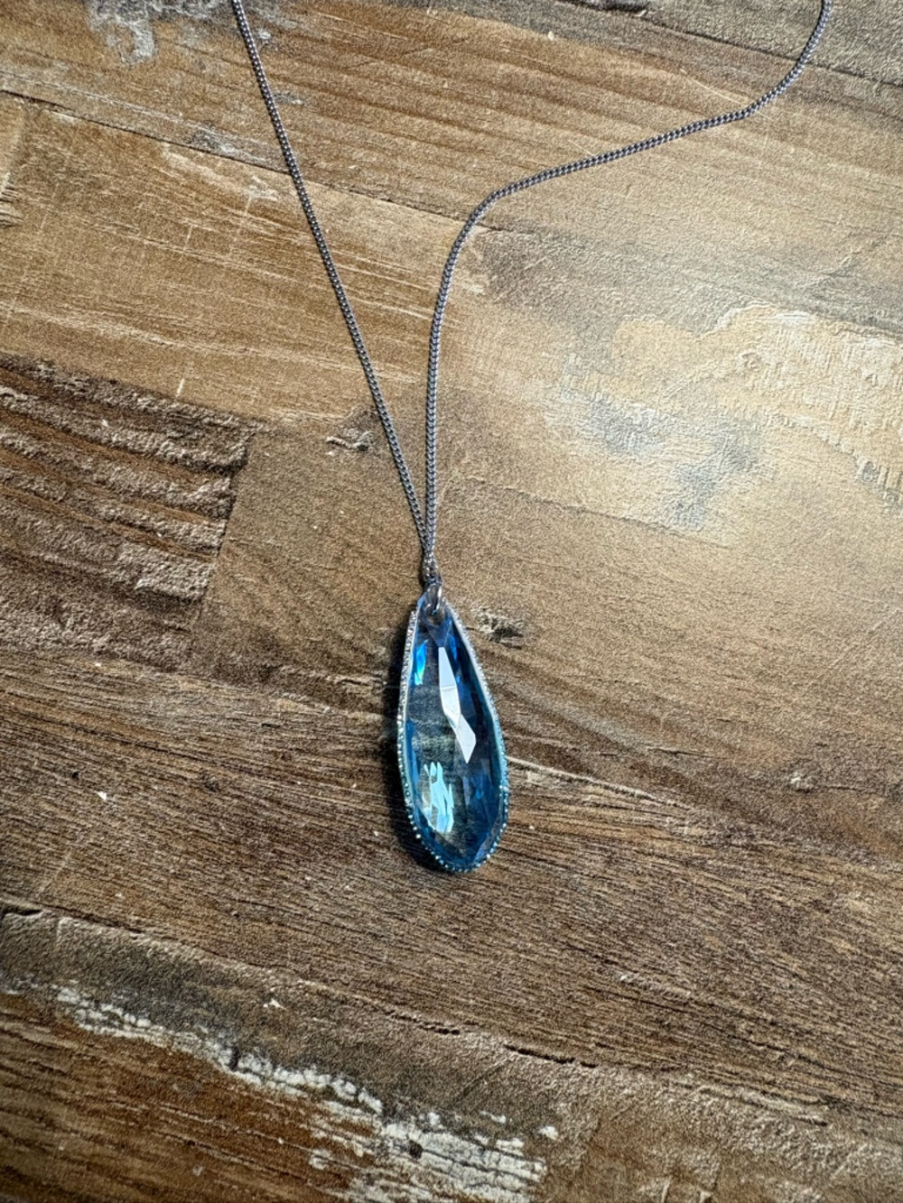 Swarovski Blue Teardrop Crystal Pendant Necklace - Elegant Women's Jewelry